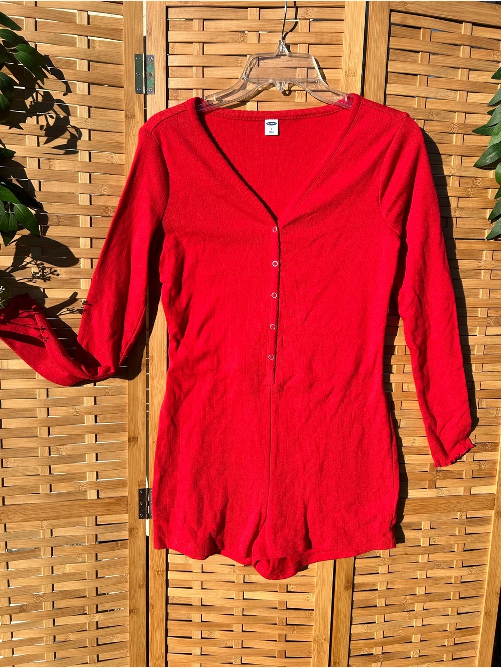OLD NAVY - Red Long-Sleeve Henley Romper